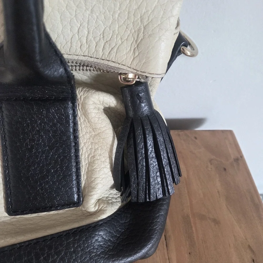 Kate Spade New York Cream Black Pebbled Leather Satchel Purse Missing Strap